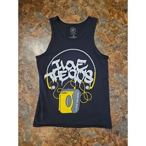 Vintage‎ Y2K Tank Top "I Love The 90s" Size Small Unisex Black Tank Top (A97)